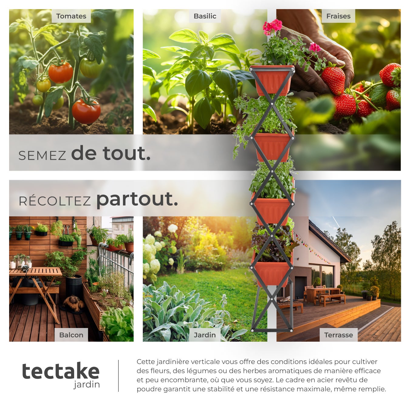 Jardinière verticale avec 4 bacs à fleurs 52 x 21 x 127 cm avec 4 grands bacs à fleurs TECTAKE - 5