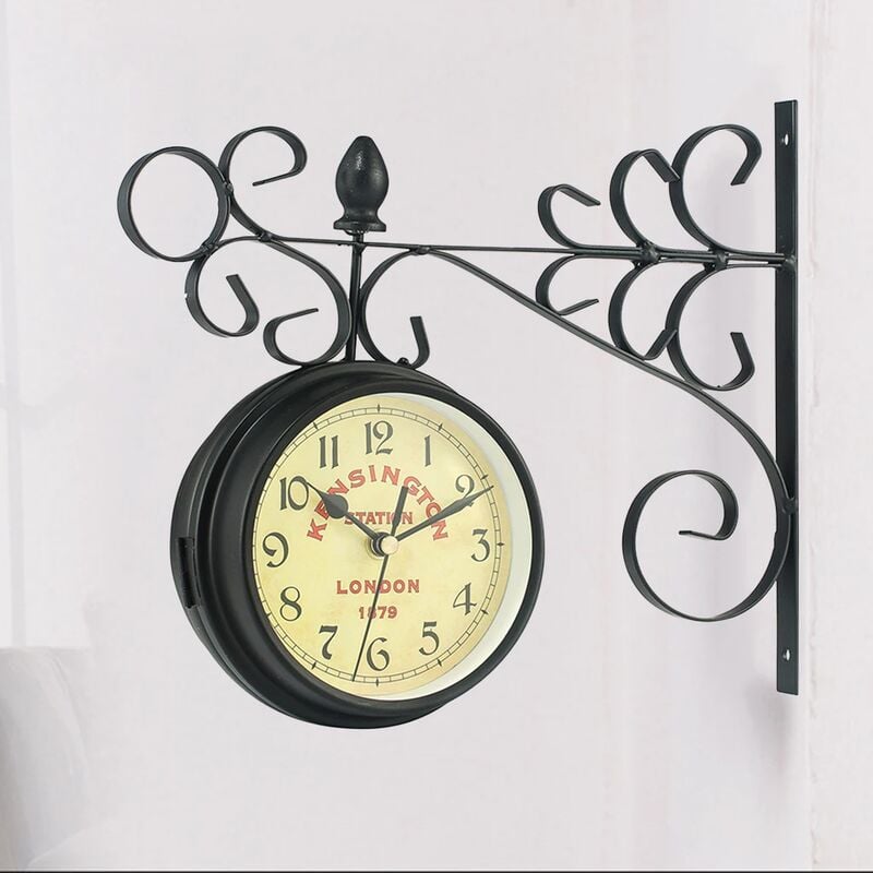 Horloge Horloge murale double face en métal vintage, horloge murale double face de style européen, horloge suspendue double face, décoration