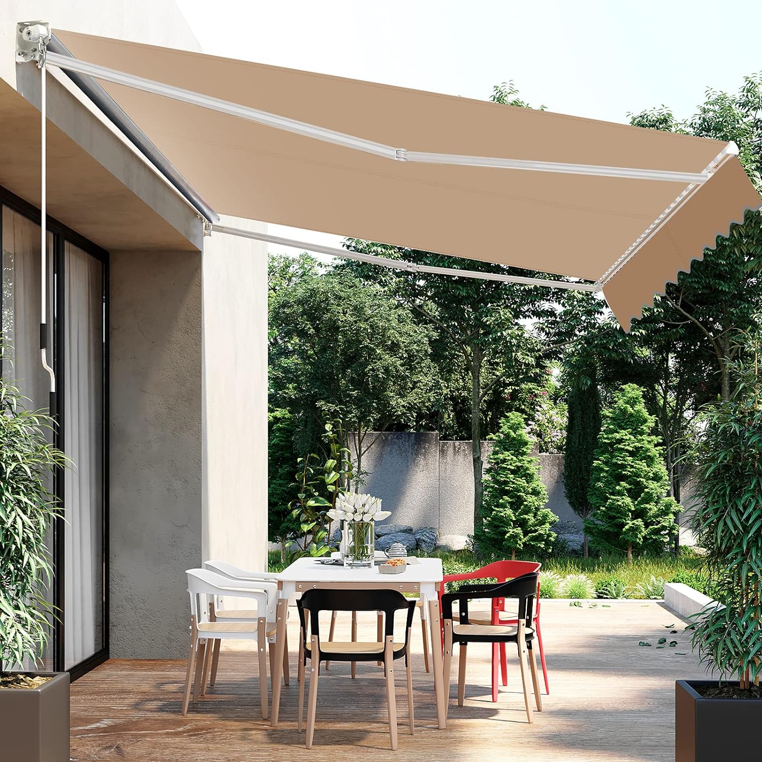 Toldo Retrátil com Manivela, Toldo Manual com Revestimento em PA e Estrutura em Alumínio Resistente para Guarda-Sol, Varanda, Jardim (295x250cm, Bege) - 8