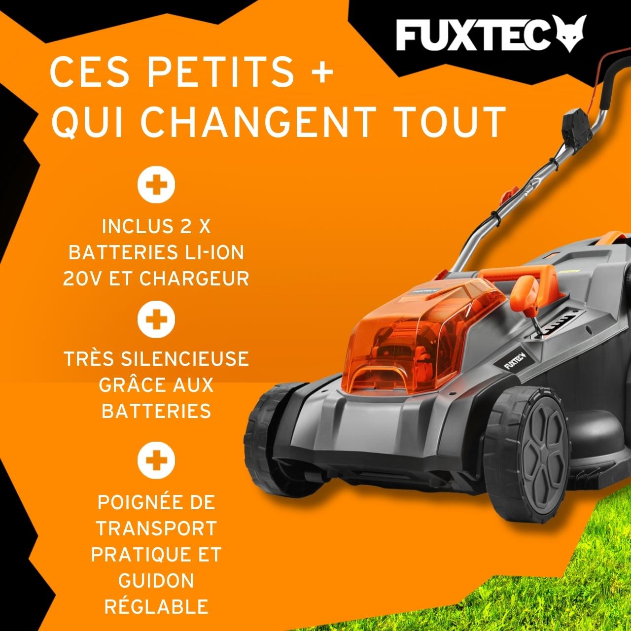 Tondeuse à Gazon Sans Fil 40V FUXTEC FX-E2RM43 – Largeur 43 cm, 2 Batteries 4Ah, Double Chargeur, Bac 40L - 4