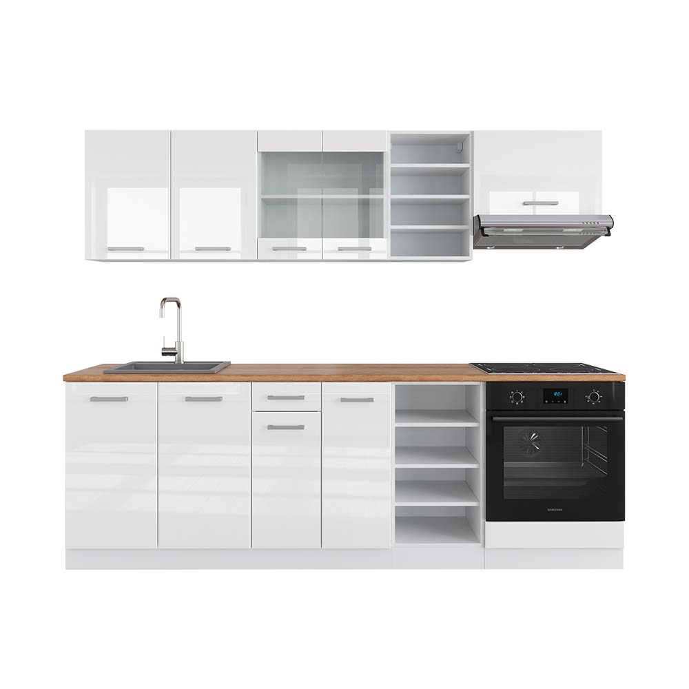 Vicco Zabudowa kuchenna R-Line, Biały wysoki połysk/biały, 240 cm , BP Dąb