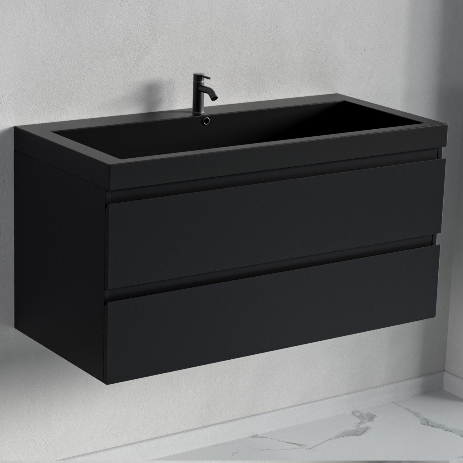 Ensemble meuble vasque 100 cm avec colonne - LOMAZOO Avalon - lavabo noir - noir mat - 2