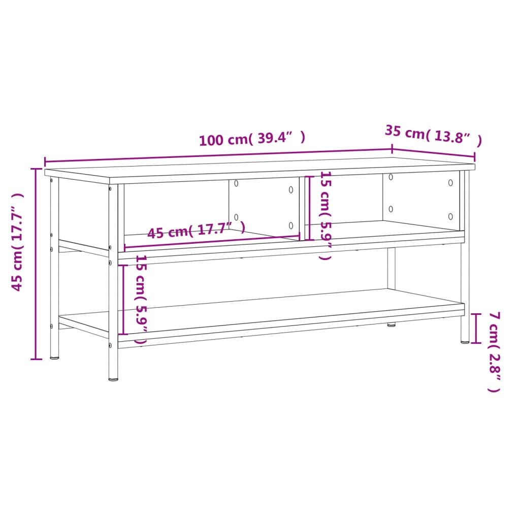 Meuble TV sonoma gris 100x35x45 bois d'ingénierie - 9