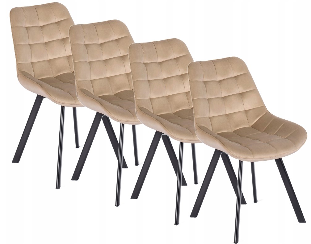 Zestaw Krzesła Tapicerowane Kuchenne 4x Pikowane Beżowe RICK