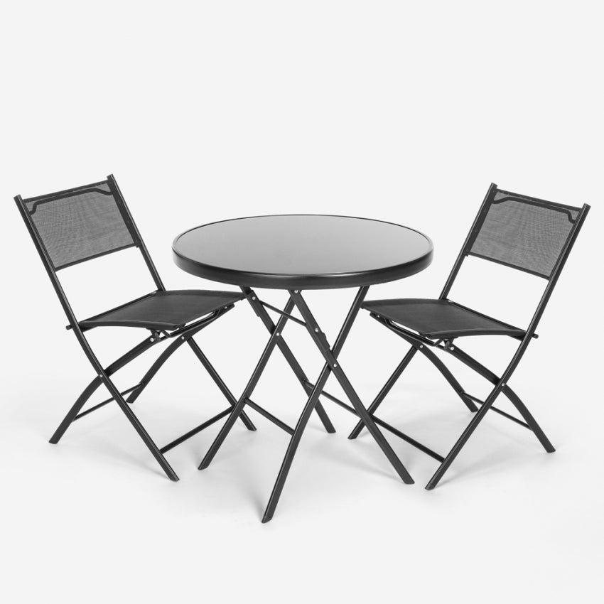 COSIEST Set Di 2 Tavolini Rotondi Per Esterni Grigio Scuro – Sgabelli Da Giardino Con Pois In MgO