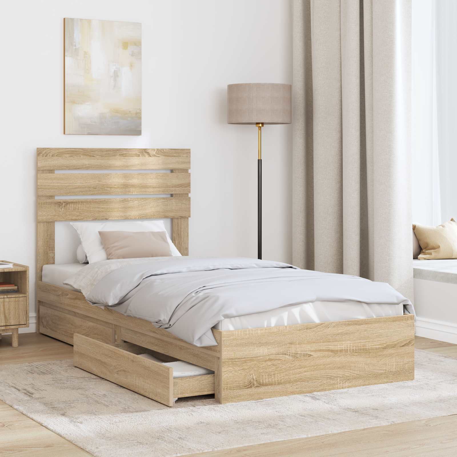 Lit de rangement chêne 75 x 190 cm panneau de bois - 3