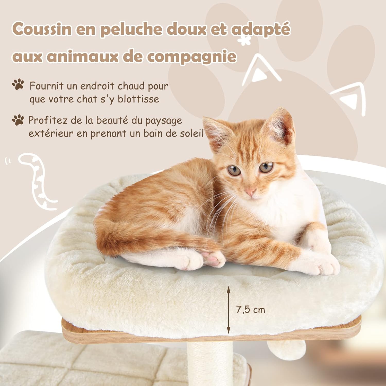 Árbol para gatos de madera de 163 cm, 6 niveles, con plataformas, compartimentos, cojines cómodos, postes de sisal, pelotas, color natural - 5