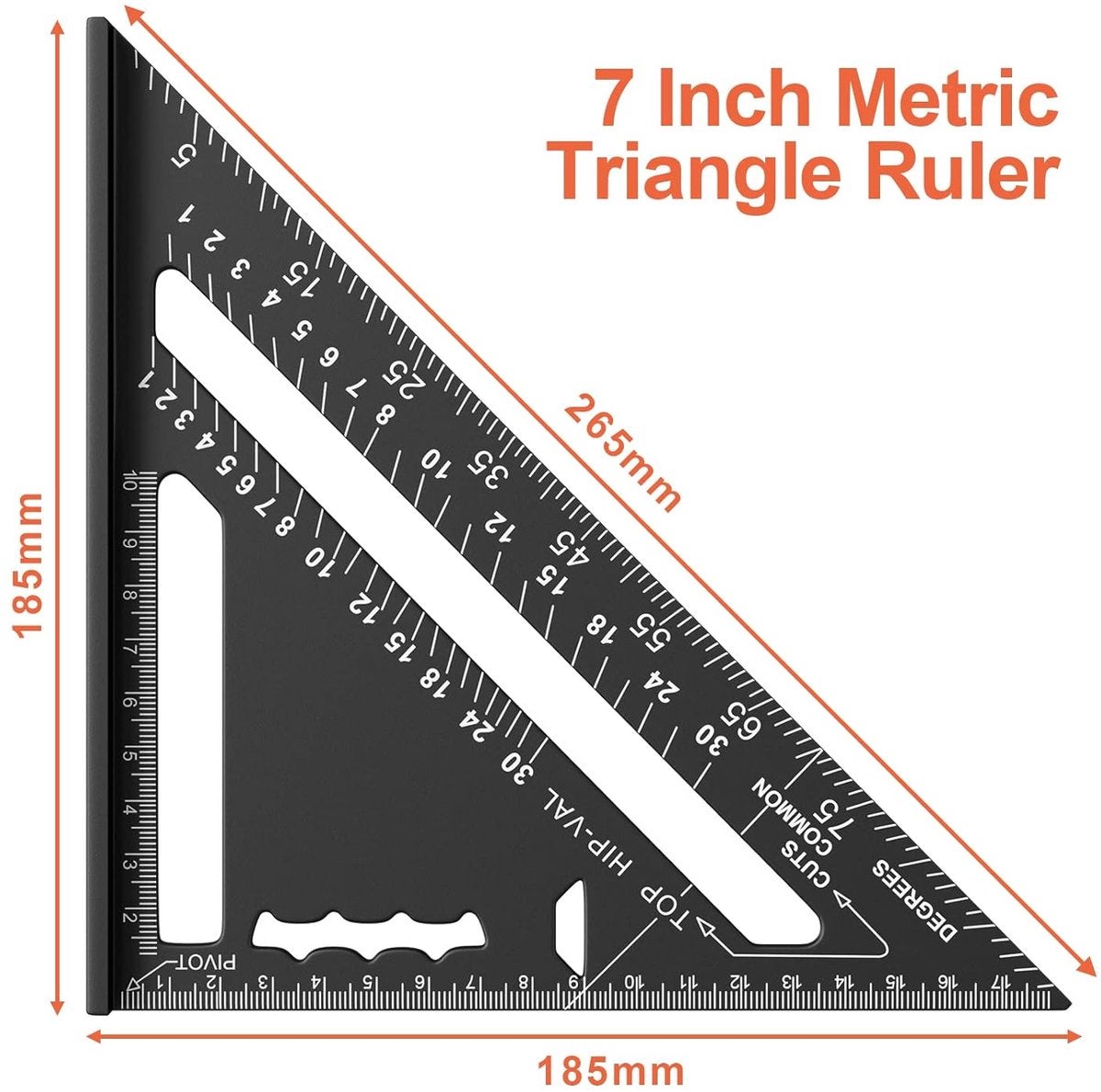 Équerre de charpentier en aluminium, noire, triangulaire 45/90 degrés, outil de mesure de haute précision pour charpentiers, couvreurs et ingénieurs - 2