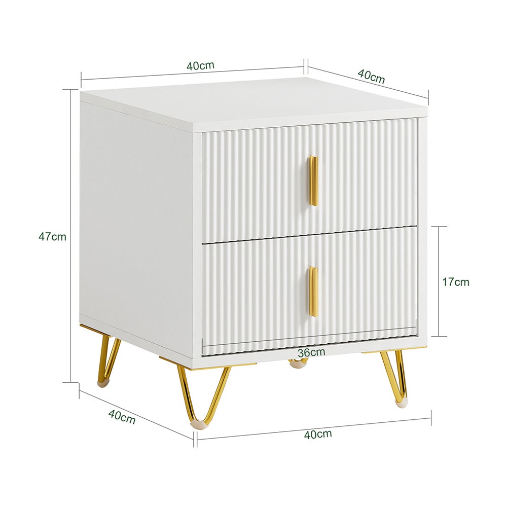 SoBuy Table de chevet avec 2 tiroirs et pieds métal doré, table de nuit moderne pour chambre et salon, blanc 40x40x47 cm - 3