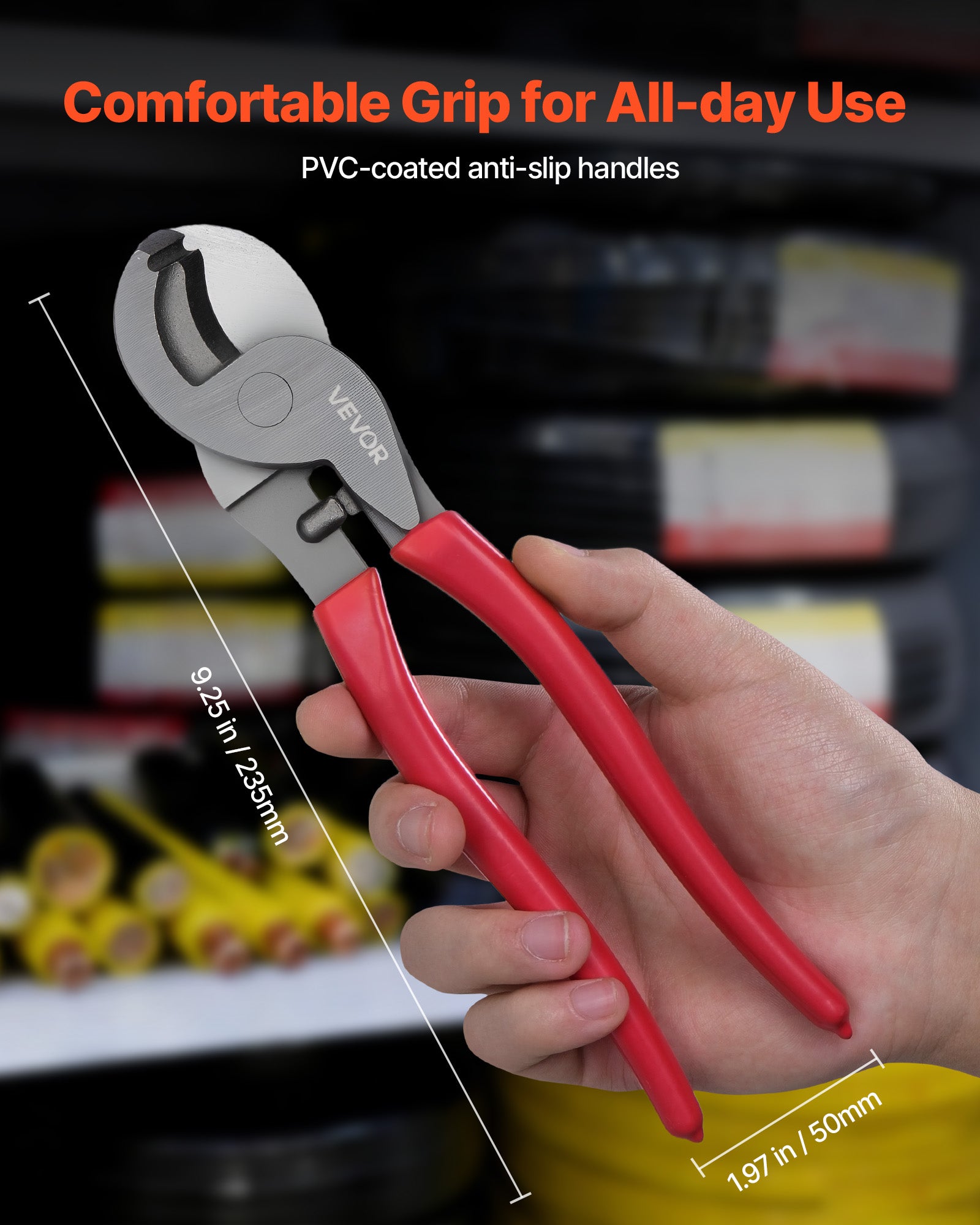 Tagliacavi ad alta demoltiplicazione VEVOR, 23,5 cm, pinza tagliacavi con lame forgiate e impugnature rivestite in PVC, per fili in alluminio 4/0 AWG - 4