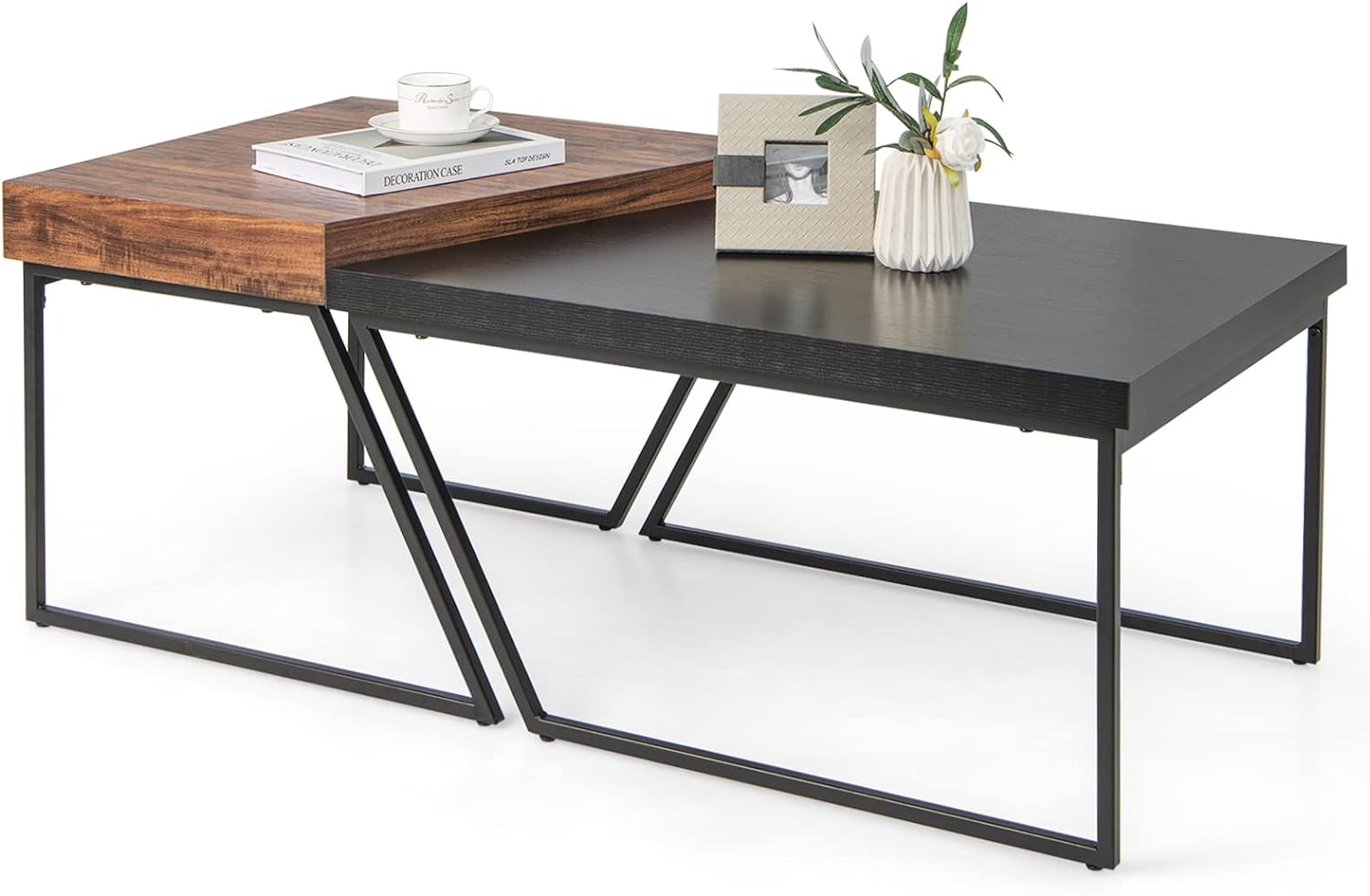 Tables Basses de Style Industriel Vintage,Ensemble de Tables d'Appoint Gigogne Charge Max.90KG pour Salon, Chambre, Bureau 120x60x46cm - 6