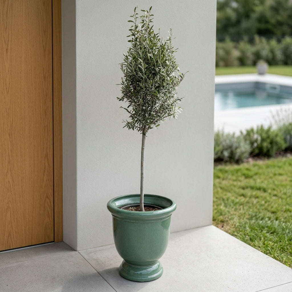 Lot olivier + pot grande taille TITAN 53x55cm jade, fait main en terre cuite émaillée - 3