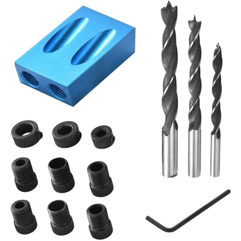 Zestaw 14 szablonów do otworów ukośnych 15° – Pozycjoner aluminiowy do stolarki – Kompatybilny z otworami 6/8/10 mm – Precyzyjny i wytrzymały