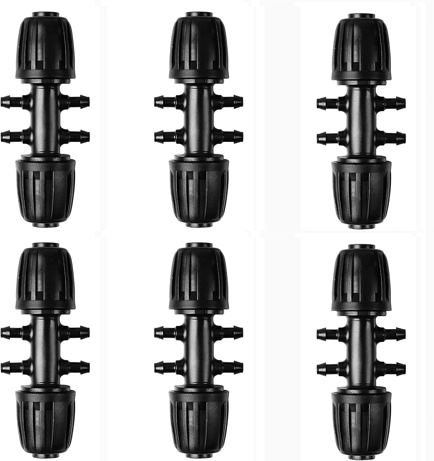 Conector En T De 6 Vías Para Riego Por Goteo – Lote De 6 Adaptadores Push-to-Fit De 1/2″ A 1/4″ Con Tapones Ciegos