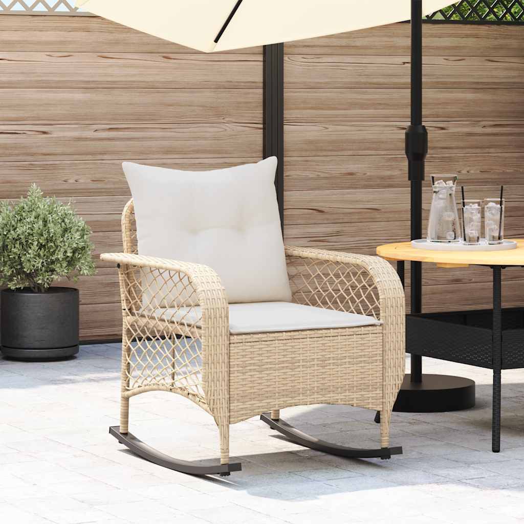 Chaise à Bascule De Jardin VidaXL - Résine Tressée Beige Avec Coussins, 110 Kg Max - 7
