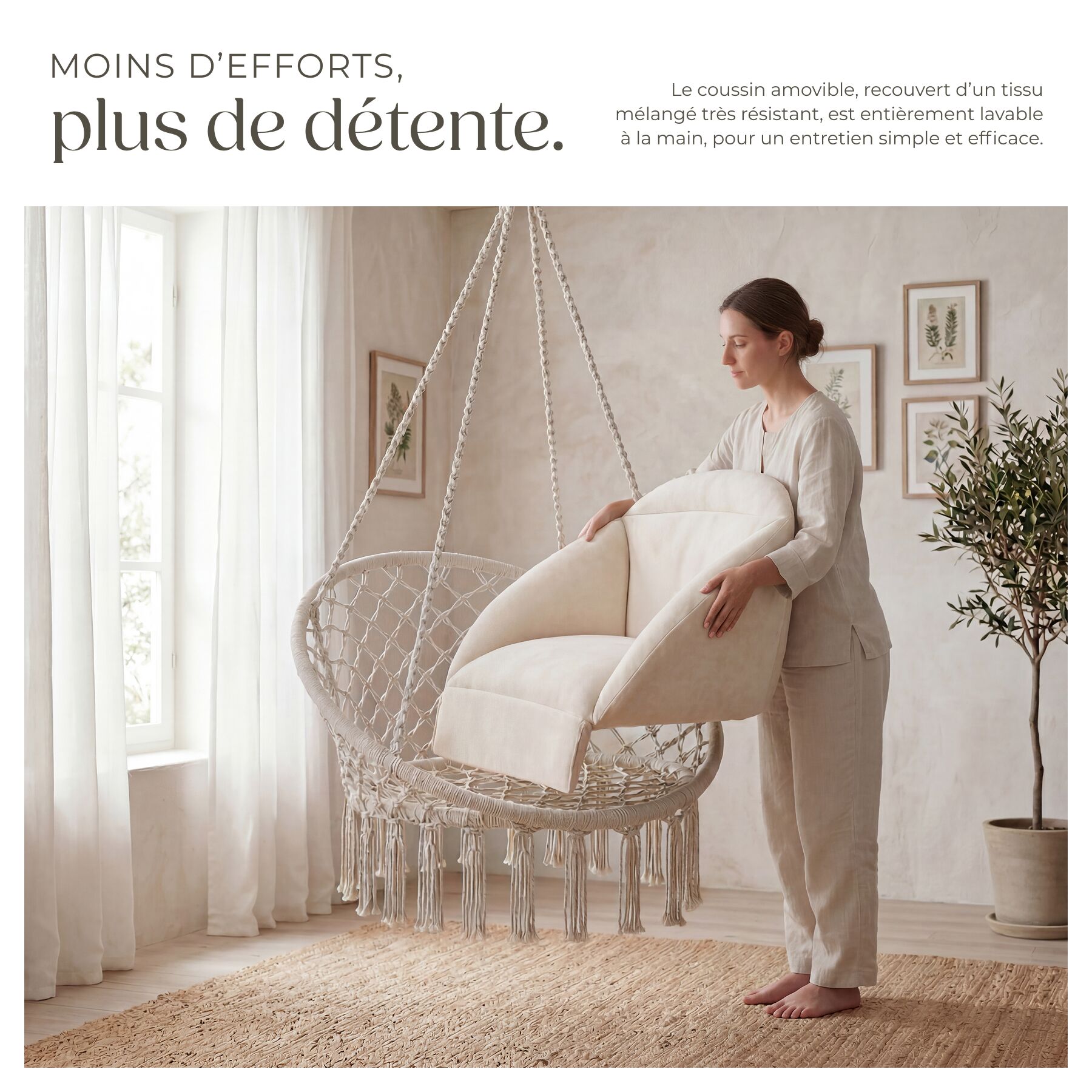 Fauteuil suspendu Samira avec un coussin d'assise épais TECTAKE - 7