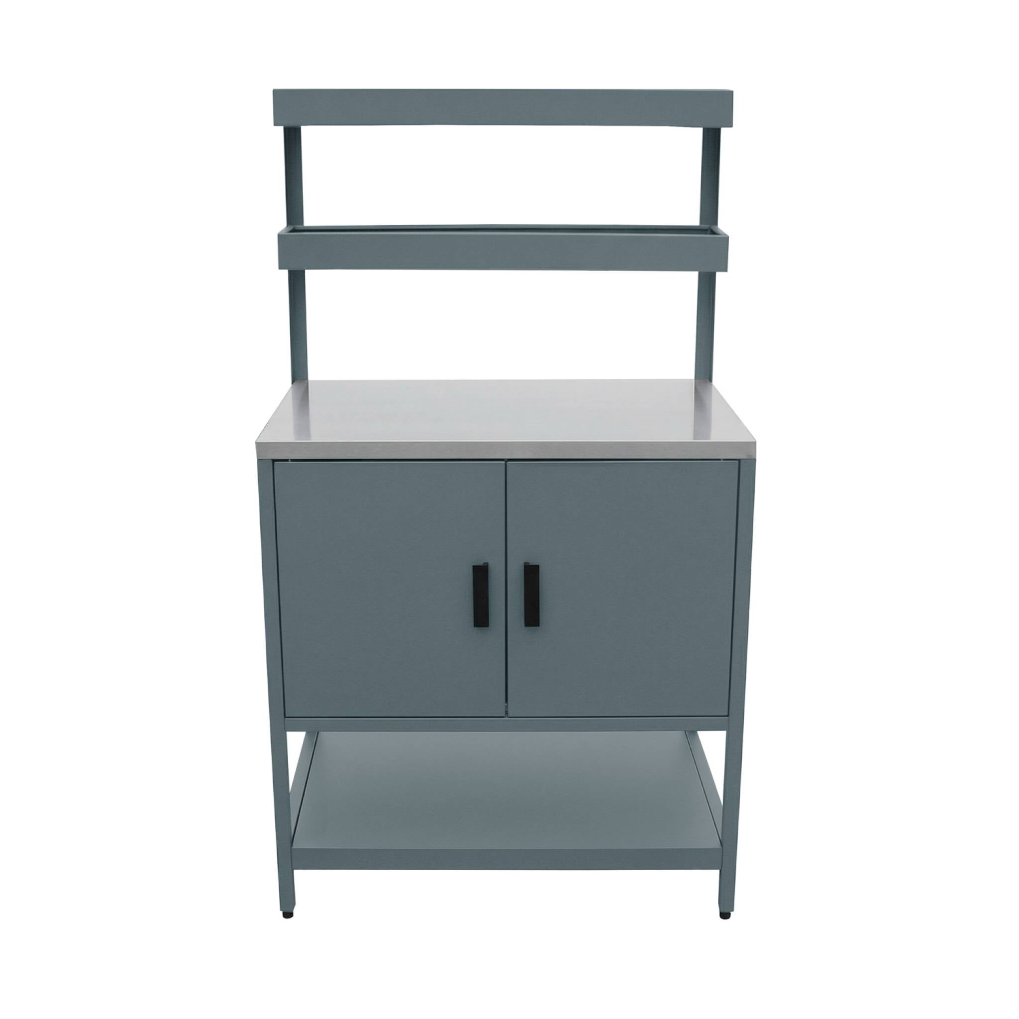 Cozinha de exterior em aço com 2 prateleiras suspensas e 2 portas, 80cm, Naxos, Azul cinza, 80x49x142 cm - 2