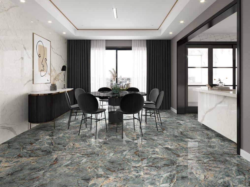 Carrelage sol/mur effet marbre vert SEA NATURE Full lappato int/ext l.120 x L.60 cm CERALUX - 2