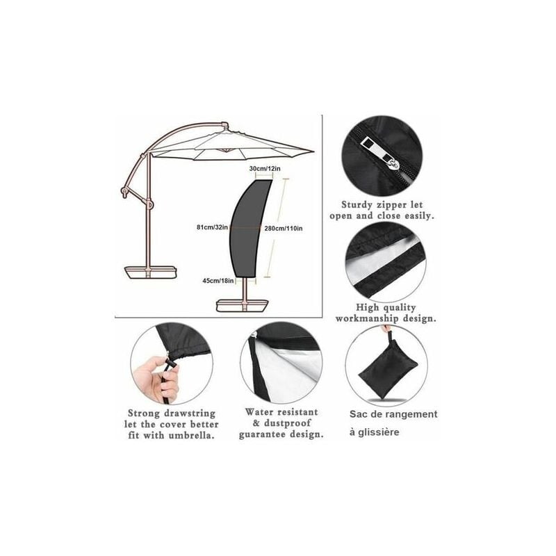 Housse de Protection pour Parasol Déporté Grande 3 x 4m avec Tige Télescopique Couverture pour Parasol de Jardin Imperméable Anti-UV - 8
