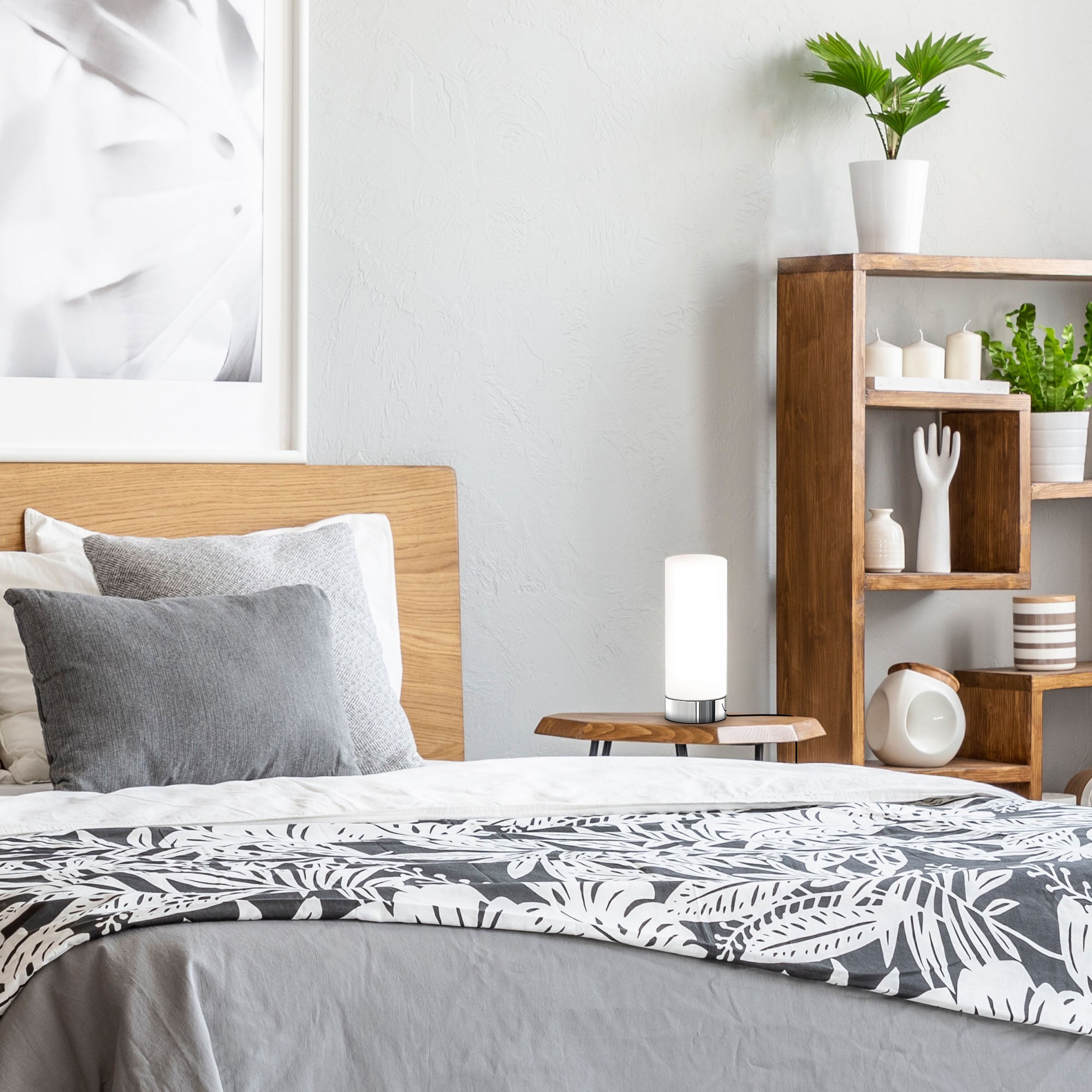 Lampe de table - lumière - Chrome et verre opale blanc - Variateur tactile - niveaux - IP20 - B.K.Licht - 4