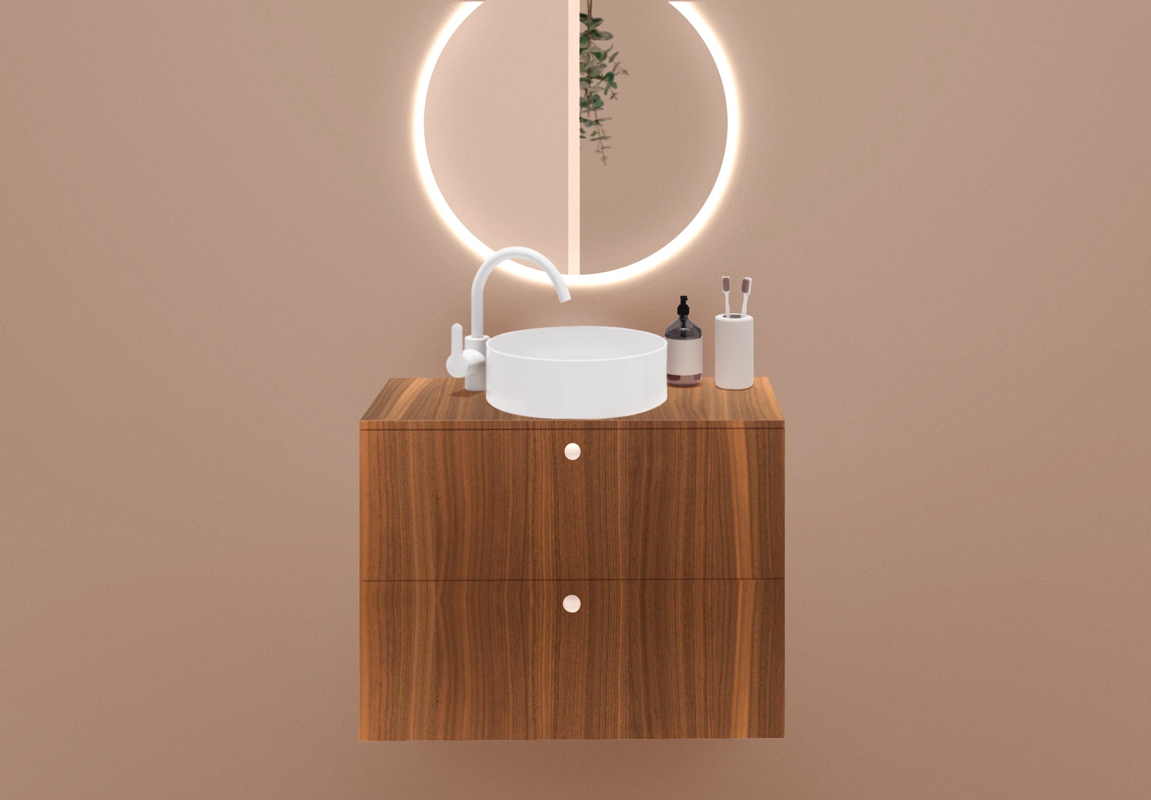 Meuble de salle de bain simple vasque - MiNO 80 Noyer - polopolo.fr