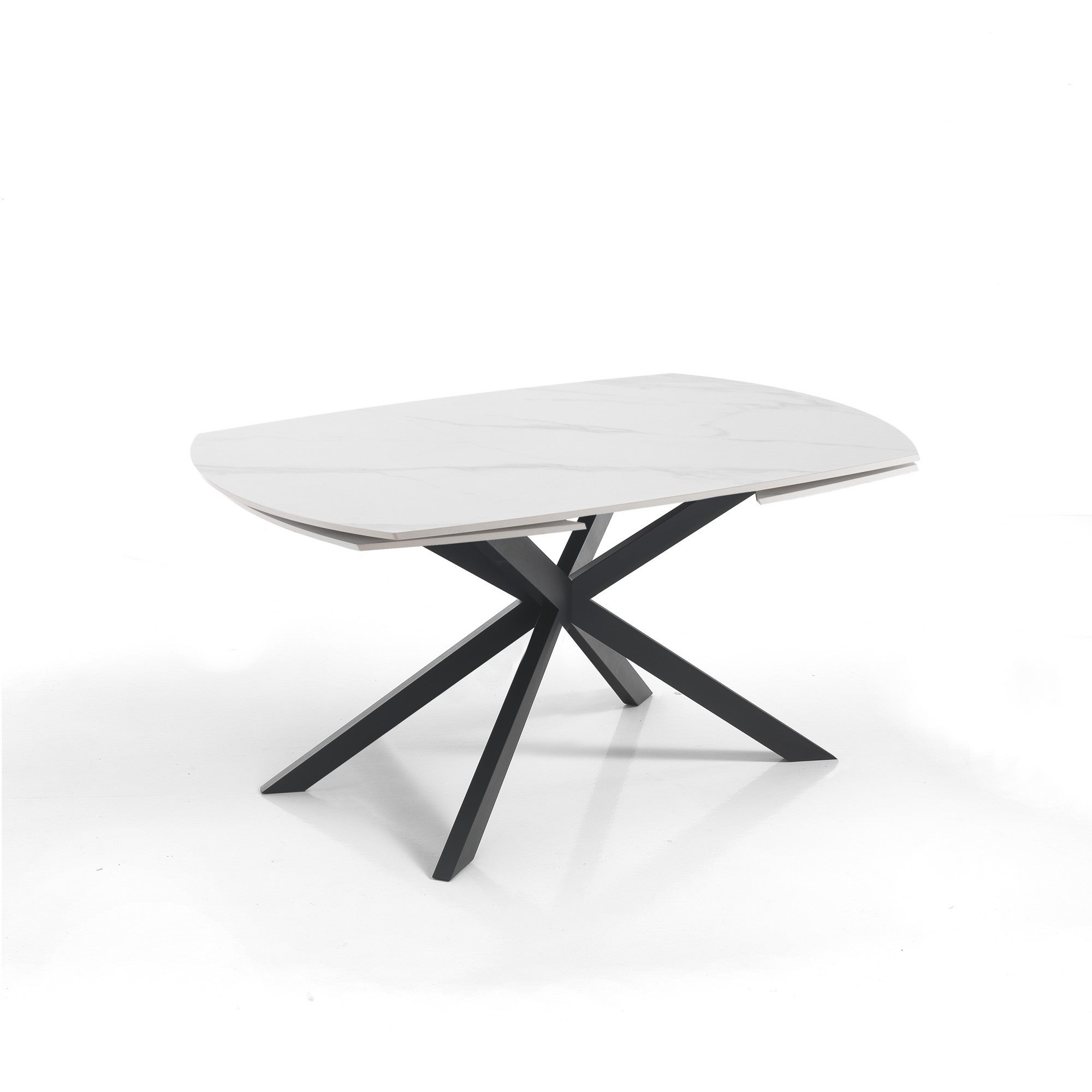 Stół rozkładany AZA 1 – stal czarna, ceramika z białego marmuru, wys. 75 cm, szer. 140/200 cm, 6/8 miejsc, do jadalni