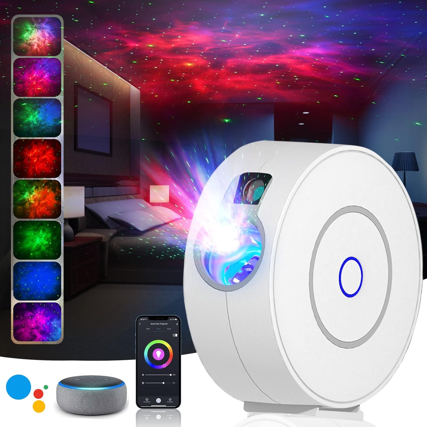 Projektor gwiazd z kontrolą przez aplikację lampka nocna z regulacją jasności RGB z kolorami mgławicy z funkcją synchronizacji sterowania głosowego
