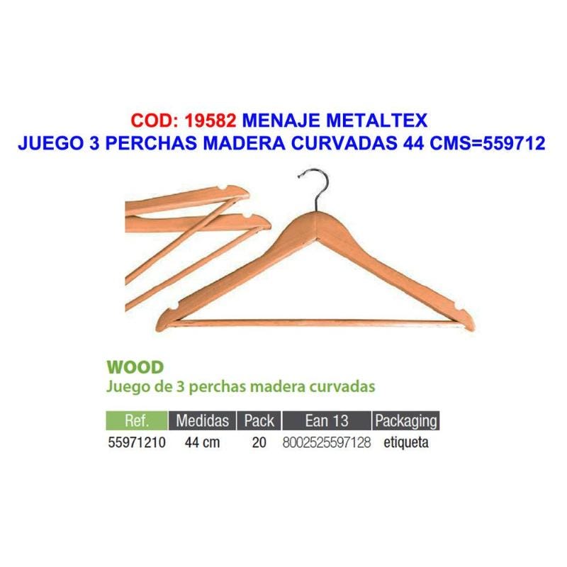 METALTEX 559712 Juego perchas madera curvadas 44 METALTEX
