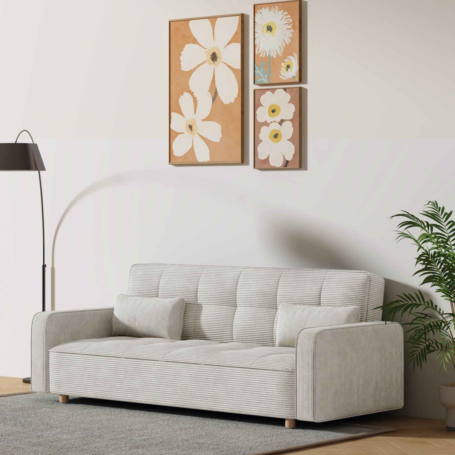 Canapé scandinave convertible 3 places en velours côtelé beige COPENHAGUE - 5