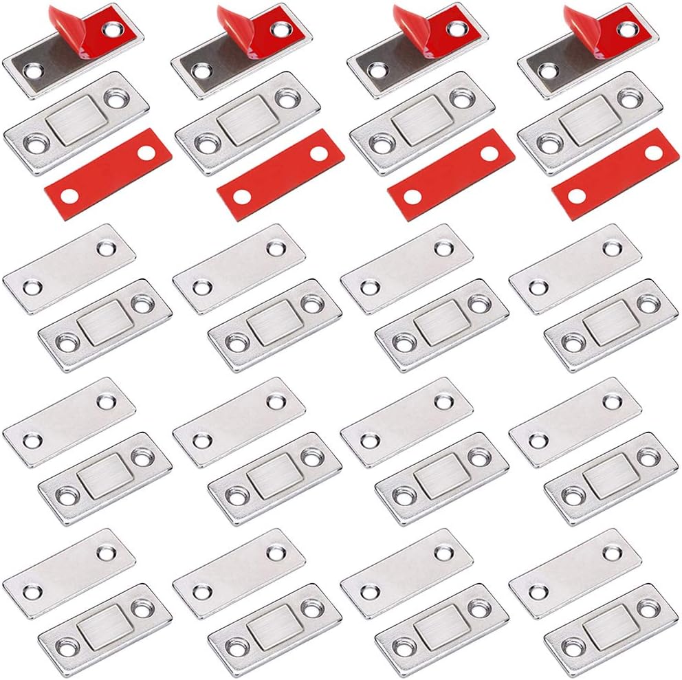 Magnetyczne zatrzaski do drzwi szafek, 16 sztuk, ultracienkie zatrzaski magnetyczne do przyklejenia na magnes, srebrne
