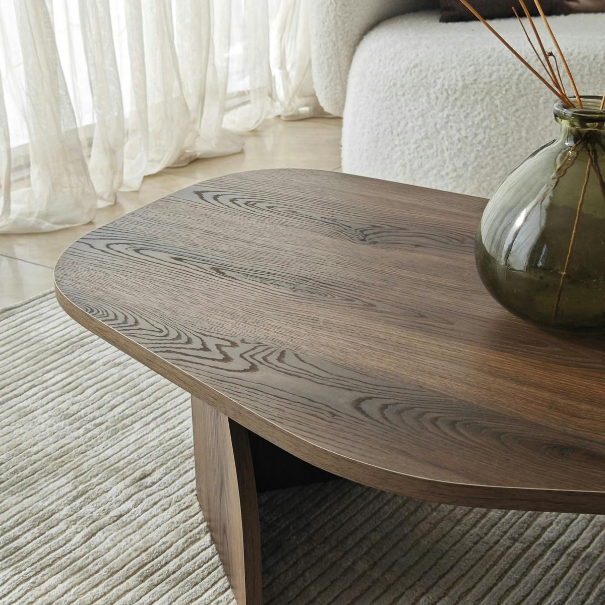 Table basse design effet bois foncé, forme galet MARFA - 8