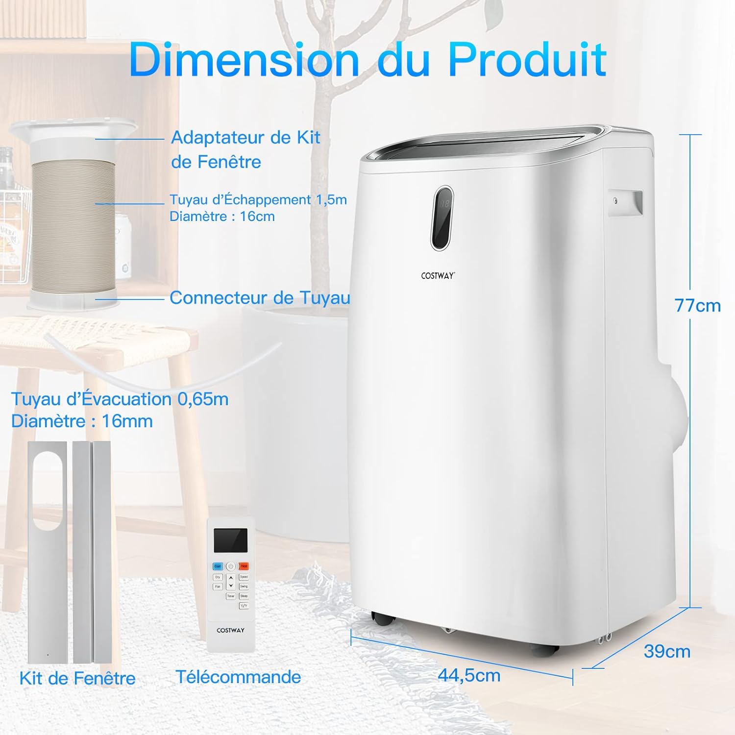 Climatiseur Mobile 5 EN 1 Silencieux 14000BTU, Refroidisseur d'Air, Climatiseur Portable, Chauffage, Ventilateur [Classe énergétique A] - 4