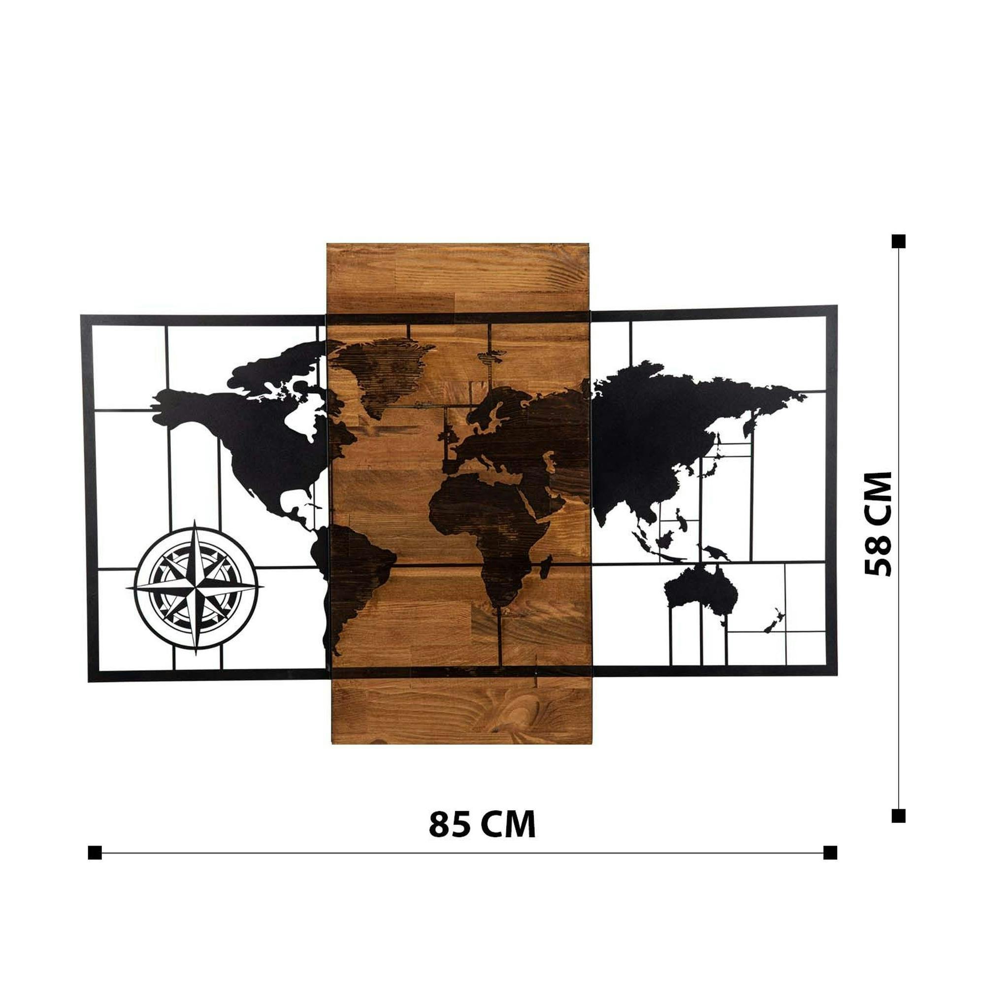 Décoration murale en métal et bois – planisphère - 6