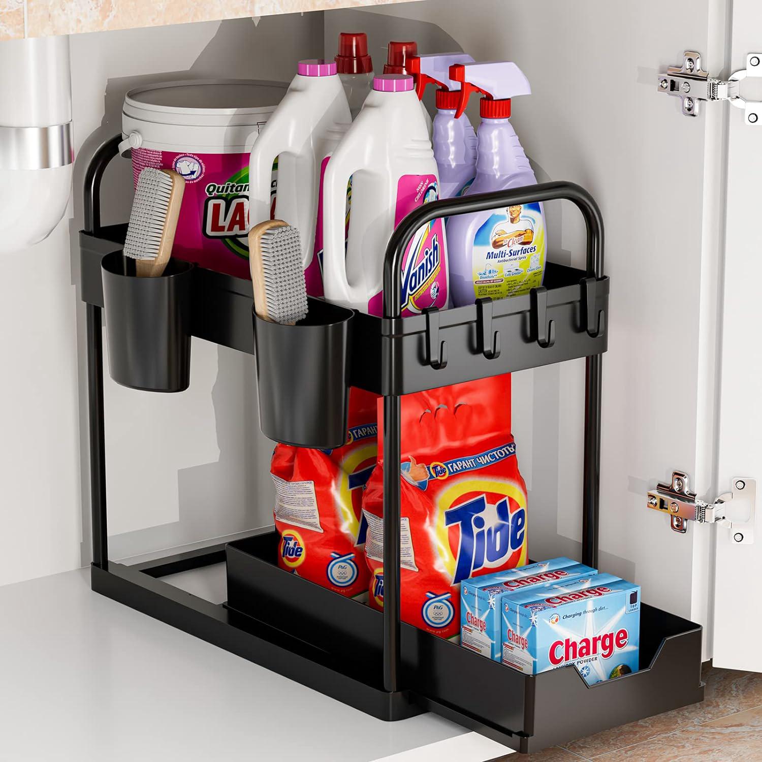 Étagère Télescopique En Métal Pour Placard Sous évier - Organisateur De Cuisine, Salle De Bain, Bureau - Ajustable En Largeur Et Hauteur, Supporte 25 Kg
