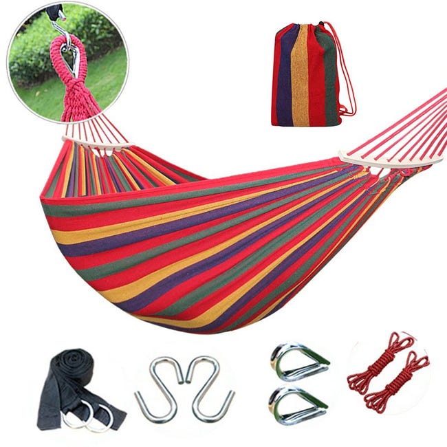 Hamaca de exterior de lona de 260 x 80 cm, capacidad de carga de hasta 100 kg, hamaca portátil con bolsa de transporte para jardín y patio (roja)