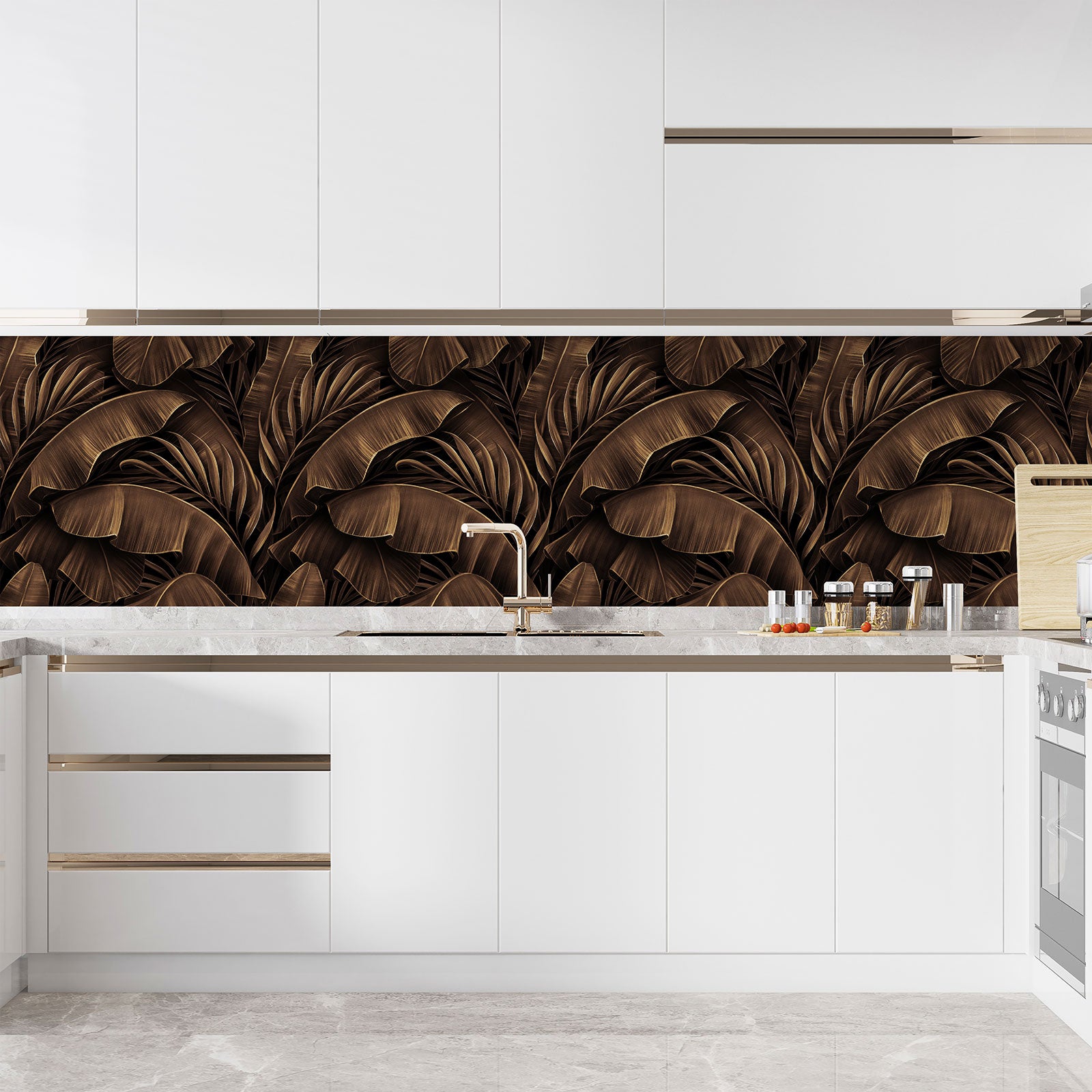 Crédence adhésive sticker décoratif pour cuisine - Feuilles tropicales - Adhésif MAT - 80x160 cm - 3