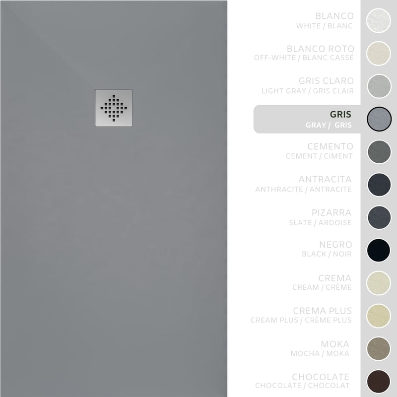 SOULHOME Brodzik prysznicowy– Żywica– Gel Coat– Gładka/Kamienna tekstura – Antypoślizgowy – Kolor szary – 70X70- Niski 3 cm– Standard