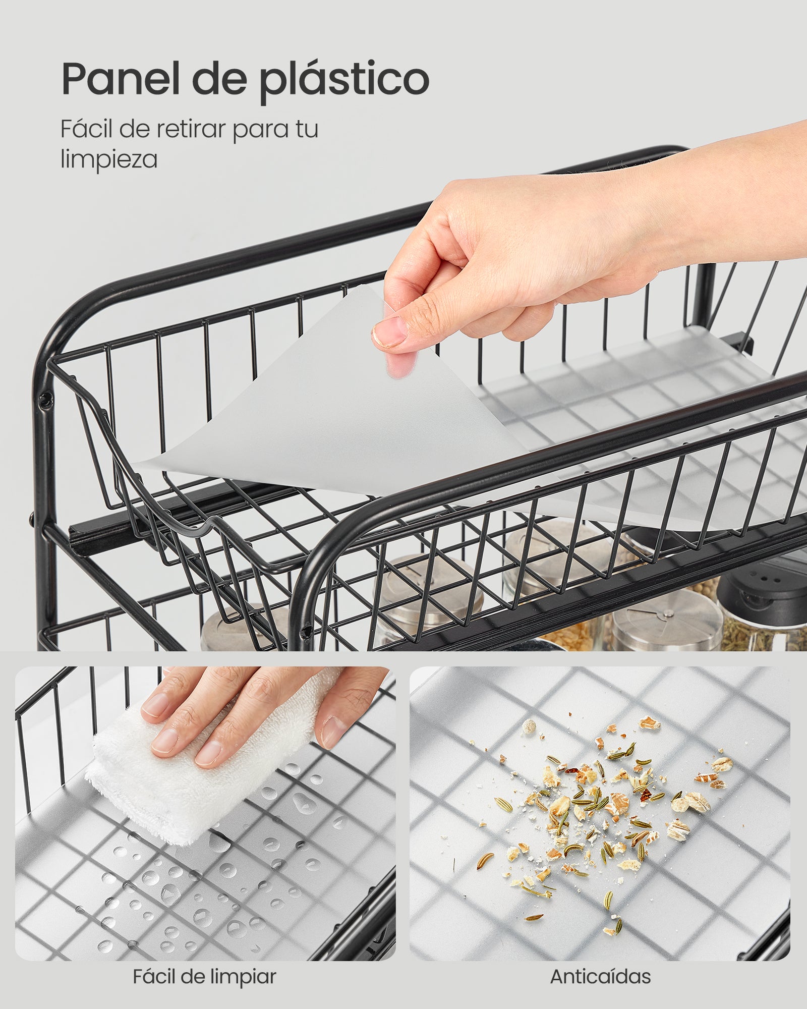 Organizador de cocina, Estantería de 2 Niveles Extraíbles para Armario, Apilable bajo Fregadero, con Cajones, Negro - 5