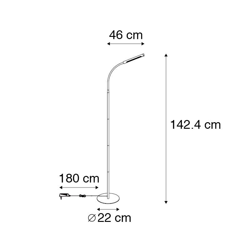 Qazqa design lampadaire - Palka - noir, led intégrée 6w incluse, Integrated led, 2700k, blanc chaud, dimmable, 142.4cm, idéal - 3