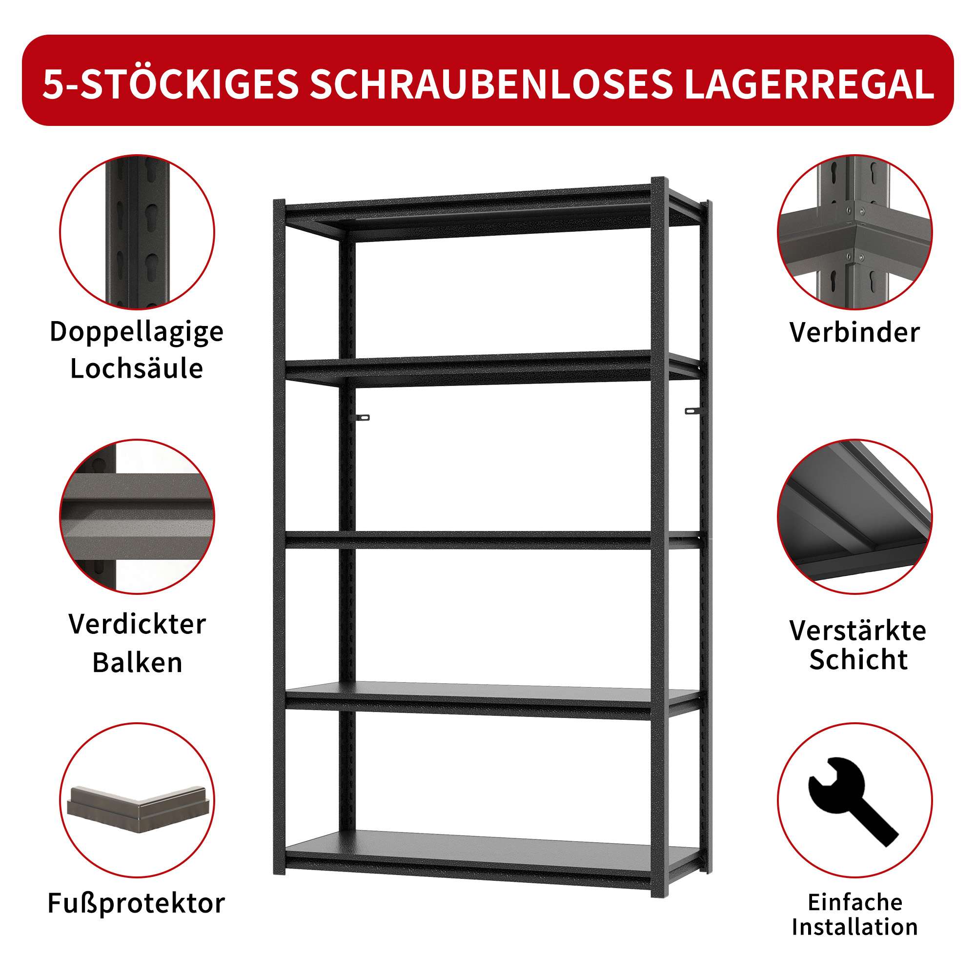 Étagère Métallique 5 Niveaux H160cm – Capacité 650kg, Réglable en Hauteur, Sans Bois pour Garage et Maison - 6