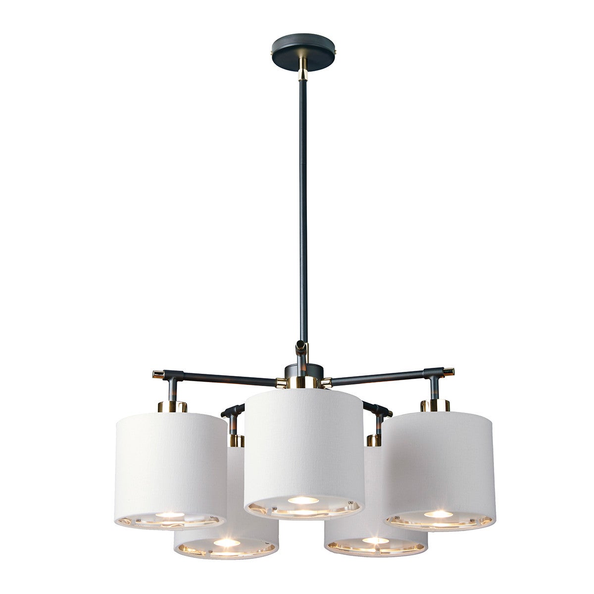 Candelabru 5 lumini E27 cu abajururi din material textil alb, Ø 53.5cm, Balance, Elstead