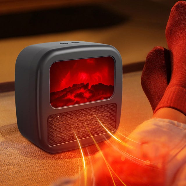 Calentador de espacio portátil para uso en interiores con llama 3D realista, mini calentador de chimenea eléctrico con termostato