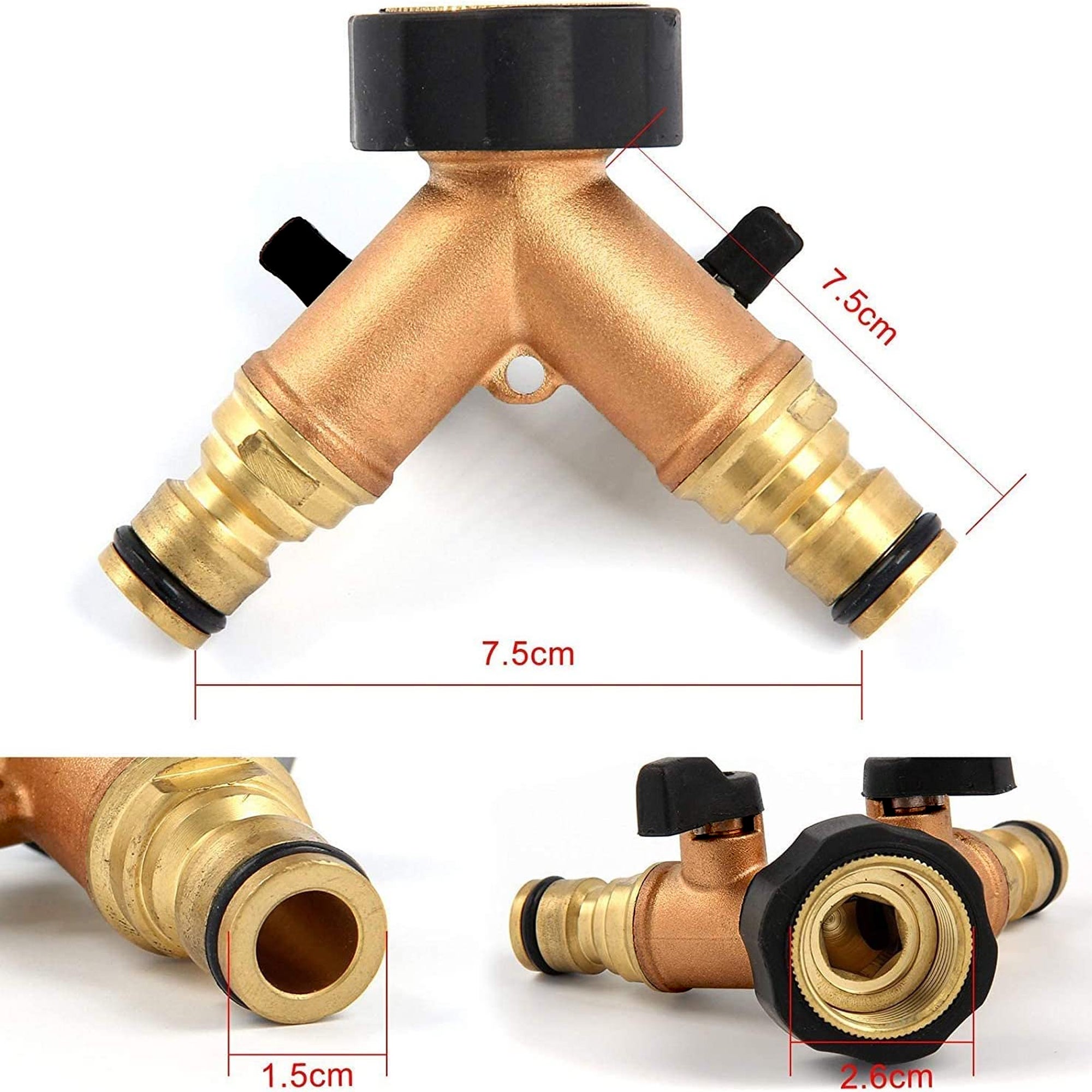 Raccordo doppio per rubinetto da giardino con valvole, Attacco doppio maschio, Raccordo d'innaffiatura a Y, 2 vie, Ideale per il tubo da giardino - 7