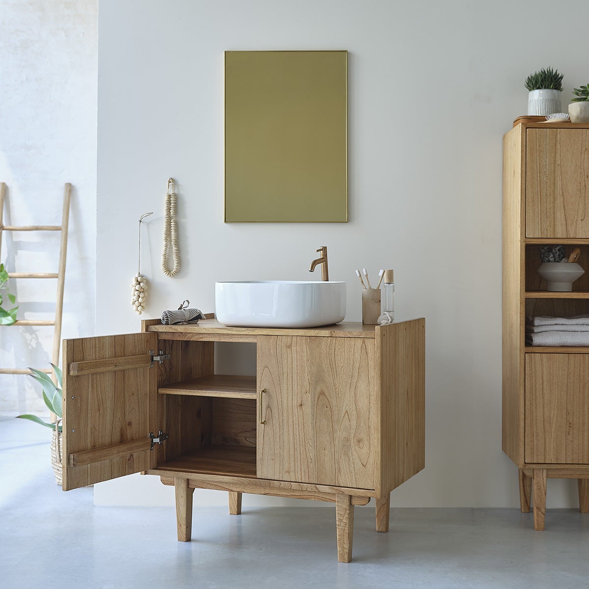 Meuble sous vasque en mindi massif 90 cm - 3