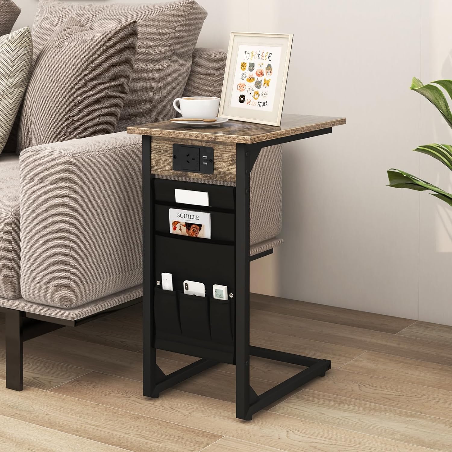 Petite table d'appoint étroite avec station de charge, Table de l'extrémité maig