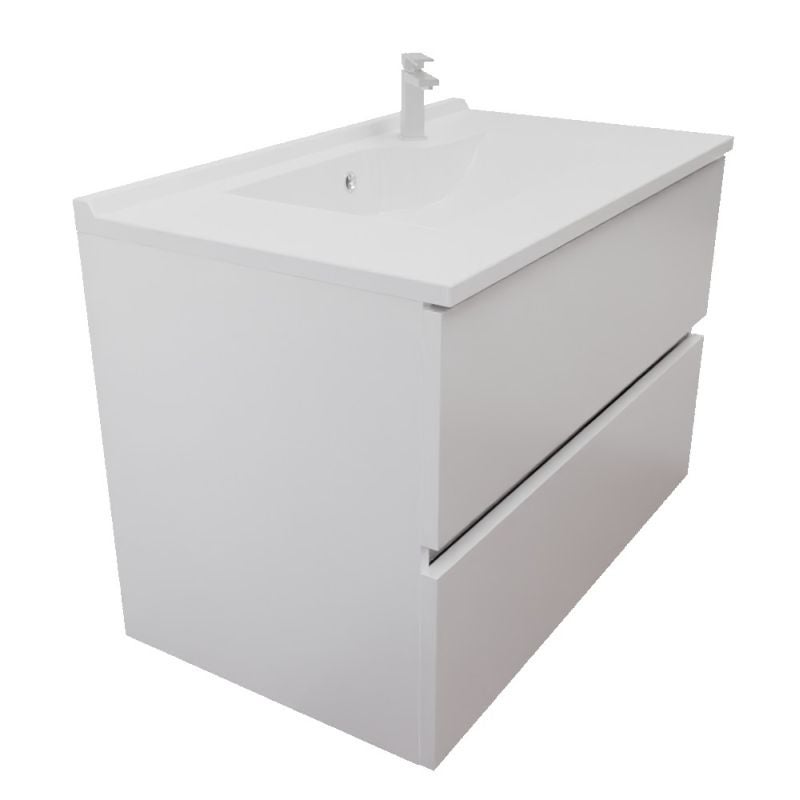 Meuble salle de bain suspendu 80 cm ROSALY INOX- Blanc- Plan vasque en Résine - 2