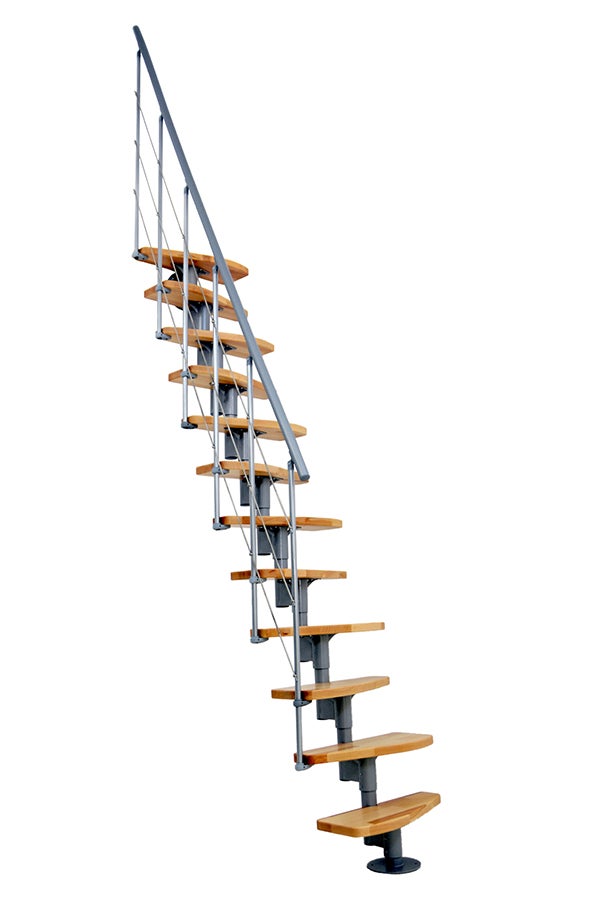 Escalier droit 13 marches - Hauteur à franchir 2.41 à 3.17m - Largeur 65cm - Structure grise et marche hêtre - NIZZA60/I/GH-13