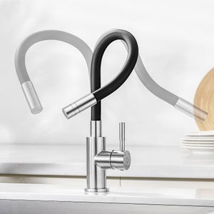 Cecipa max Mitigeur de Cuisine Flexible avec 2 Types de Jets Noir + Brossé - Robinet Cuisine Rabattable - Robinet avec Eau Chaude et Froide,EU Modèle