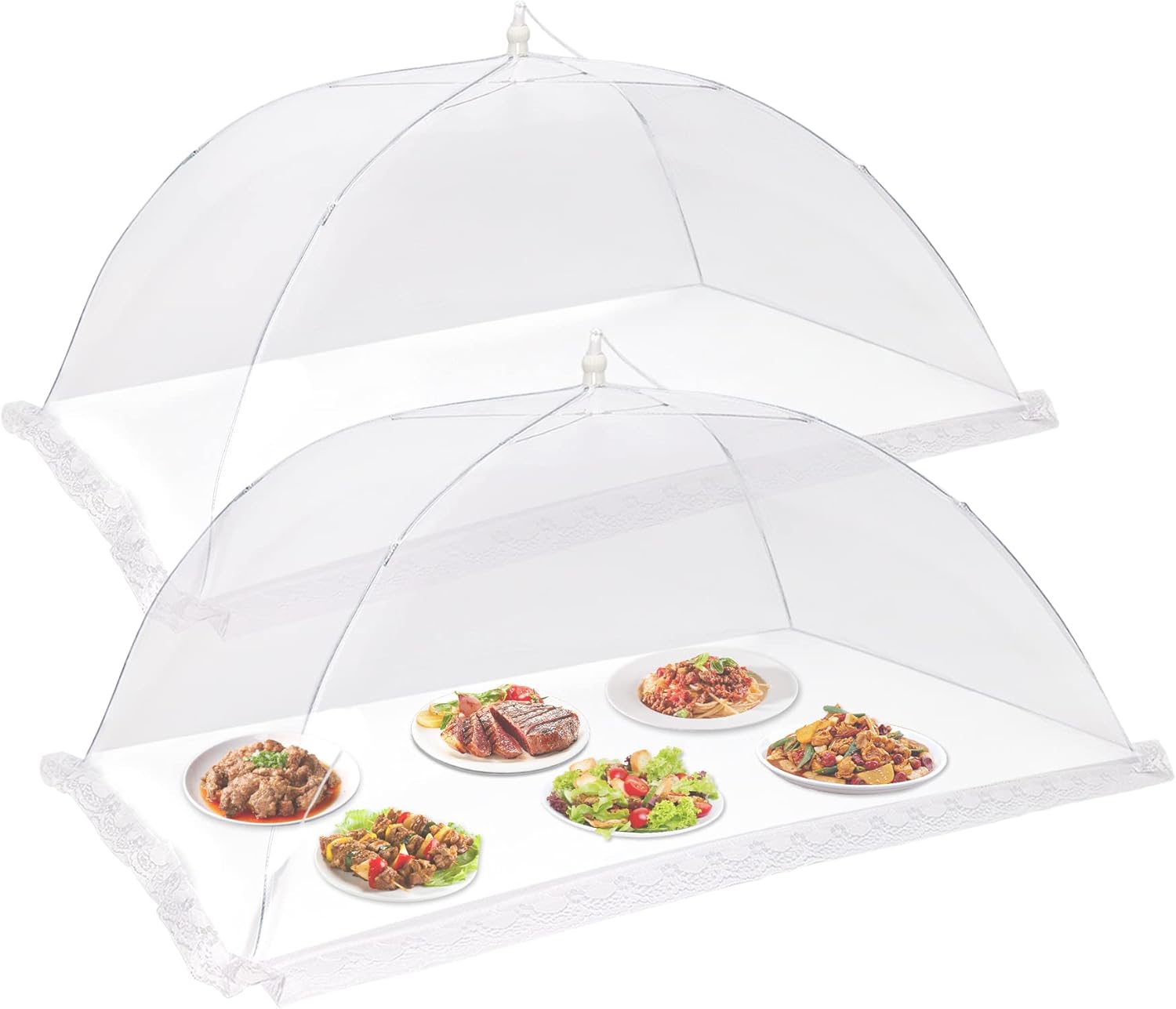 Osportfun 6pcs Cloche Alimentaire Pliable Anti-Mouche Couvercle De Nourriture En Maille Tente Parapluie Anti-Insectes Protection Pour BBQ Pique -Nique Aliments,1 Large (100x60cm) & 5 Standard