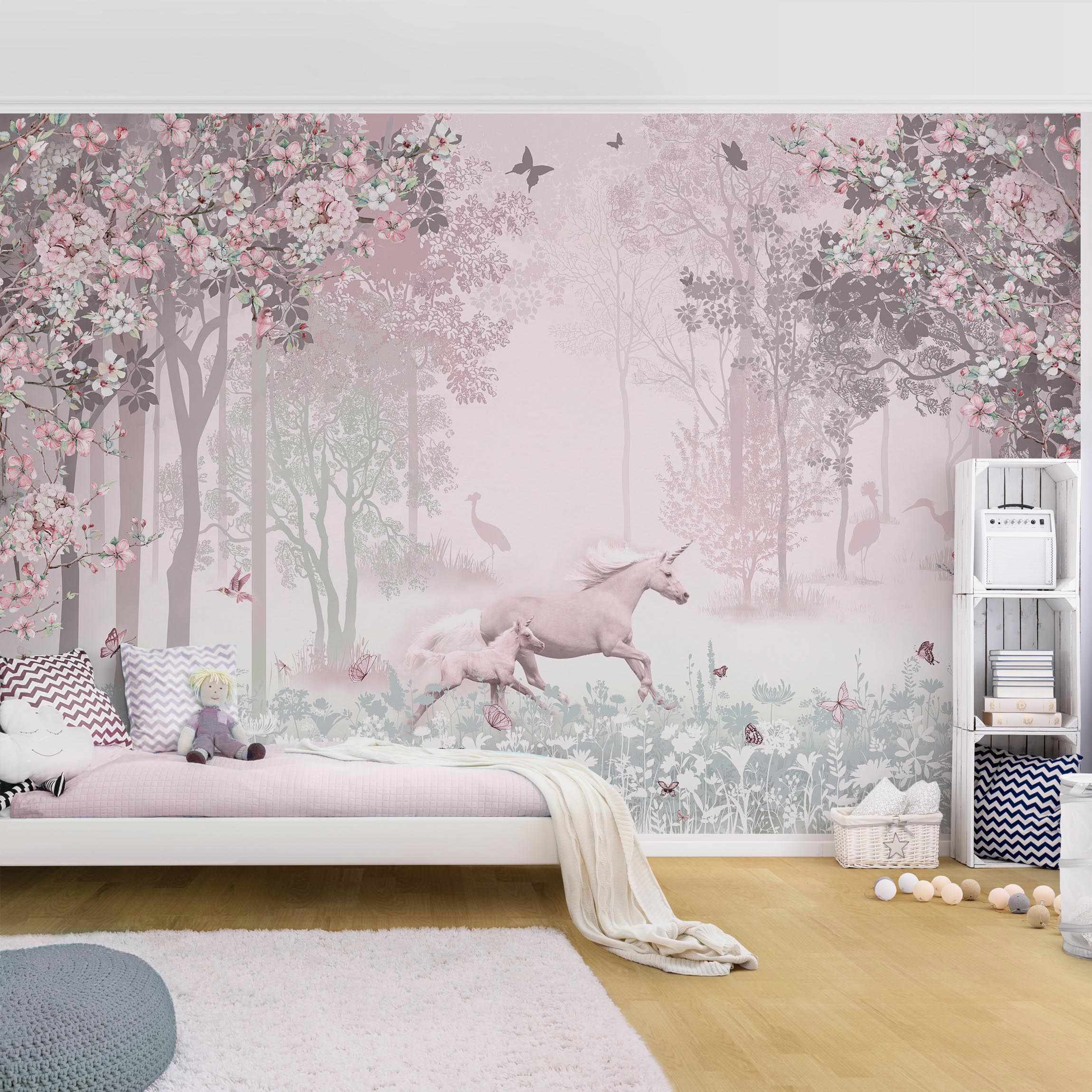 Papel pintado fotomural ilustración niños animales 371 - habitación niña habitación infantil habitación bebé - tnt 384 x 255 cm smart